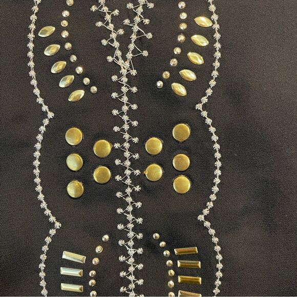 Mi Ami Black Chiffon Blouse w/ Gold Embellishments S - Picture 3 of 13